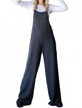 NEW VANILLA MONKEY solid rib overall jumpsuit in charcoal
